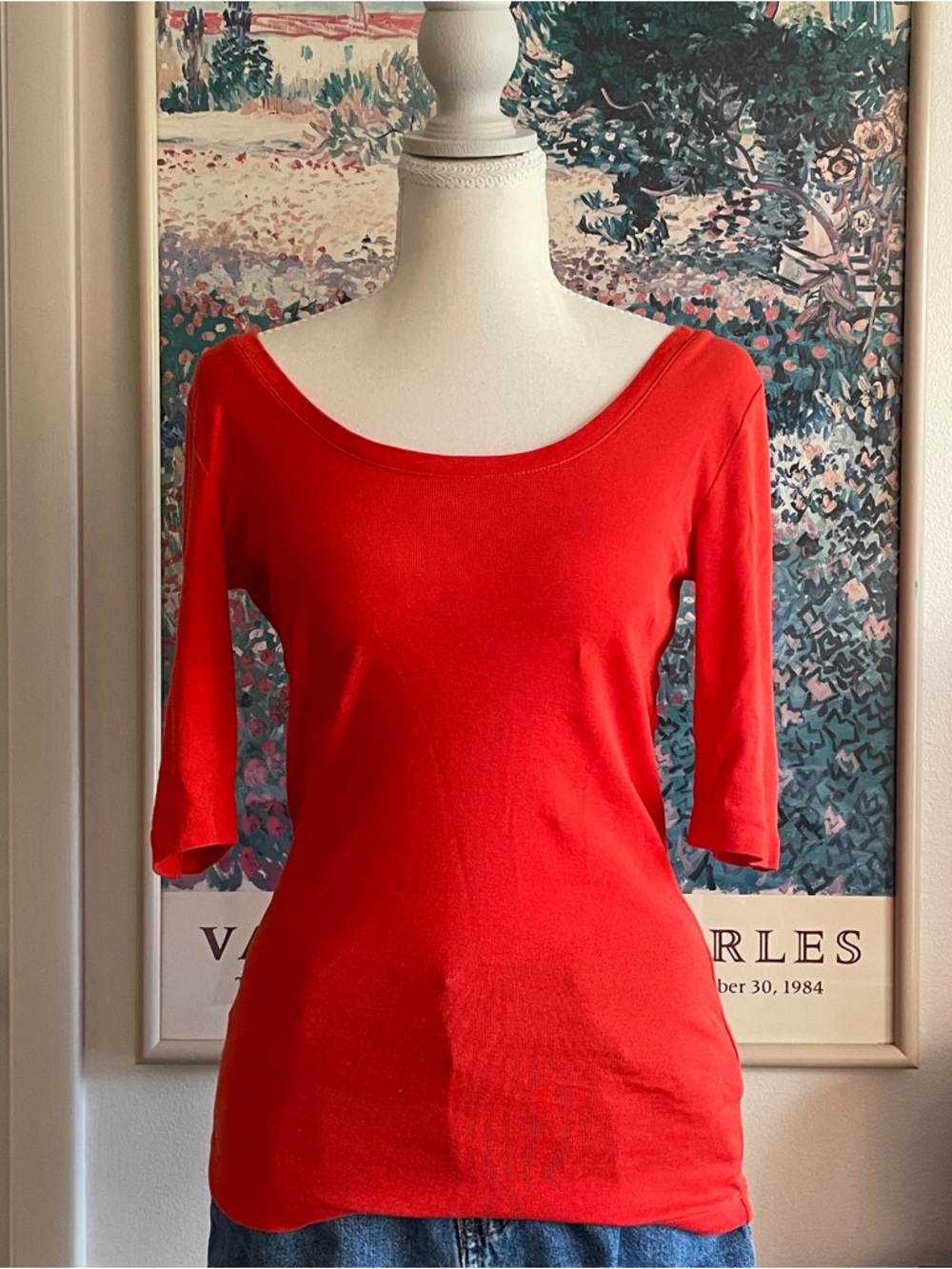 J.Crew Perfect Fit Orange Scoop Neck Top XS 3/4 Sleeves 100% Cotton Basic